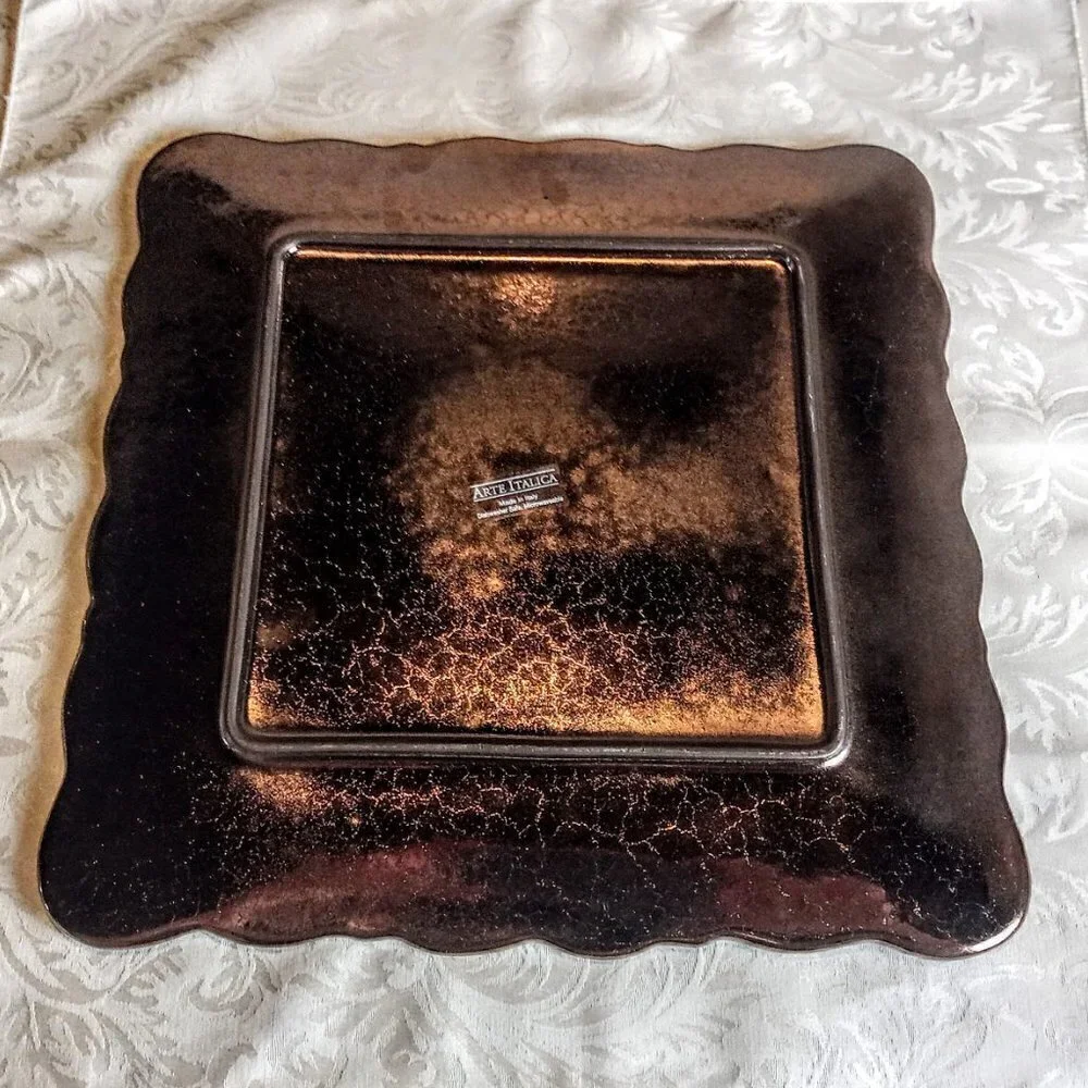 Arte Italica Merletto Metallic Square Ceramic Tray